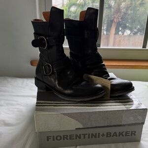 Fiorentini + Baker Black Leather Ankle Boots with Buckles